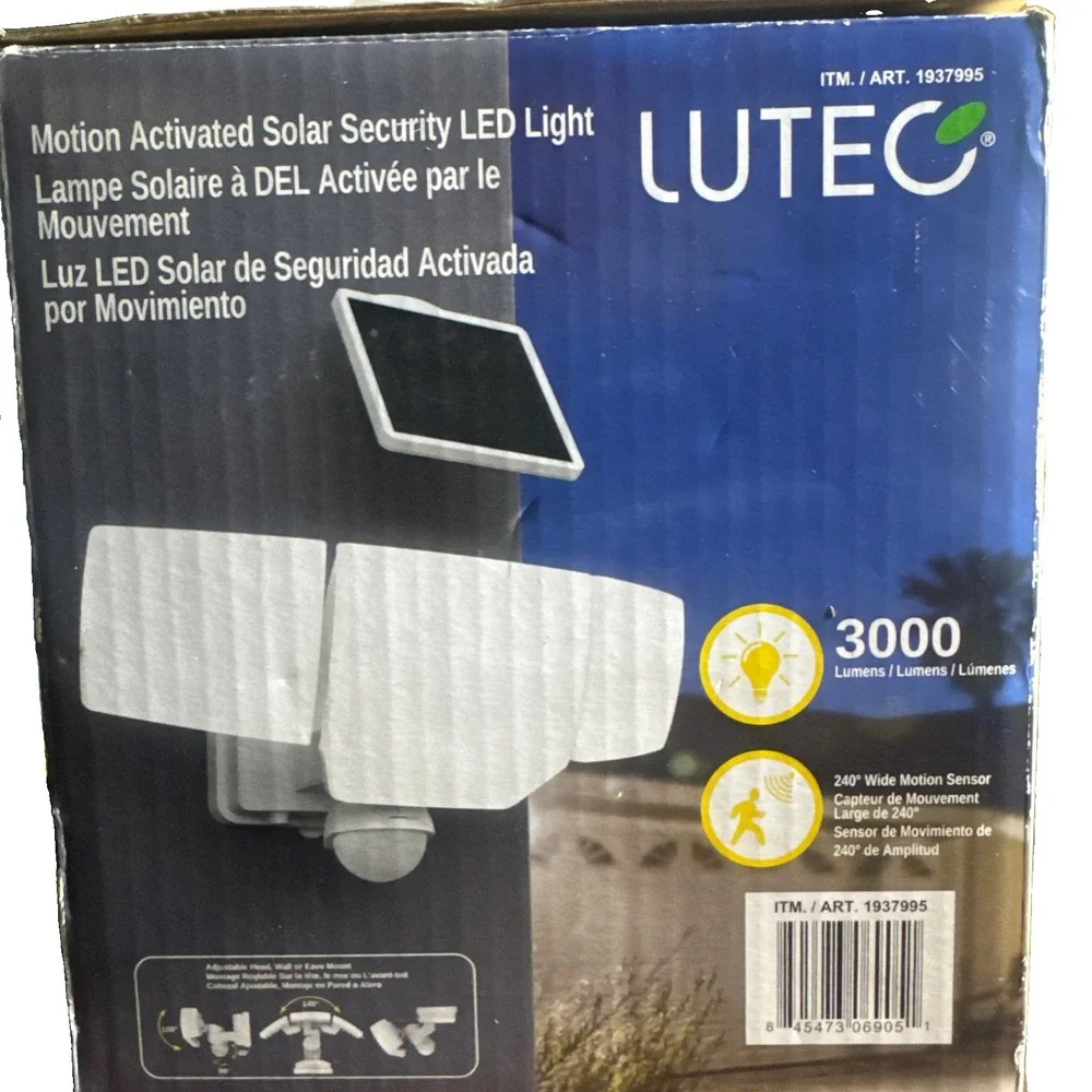 NEW LUTEC Motion Activated Solar Security LED Light 3000 Lumens Outdoor